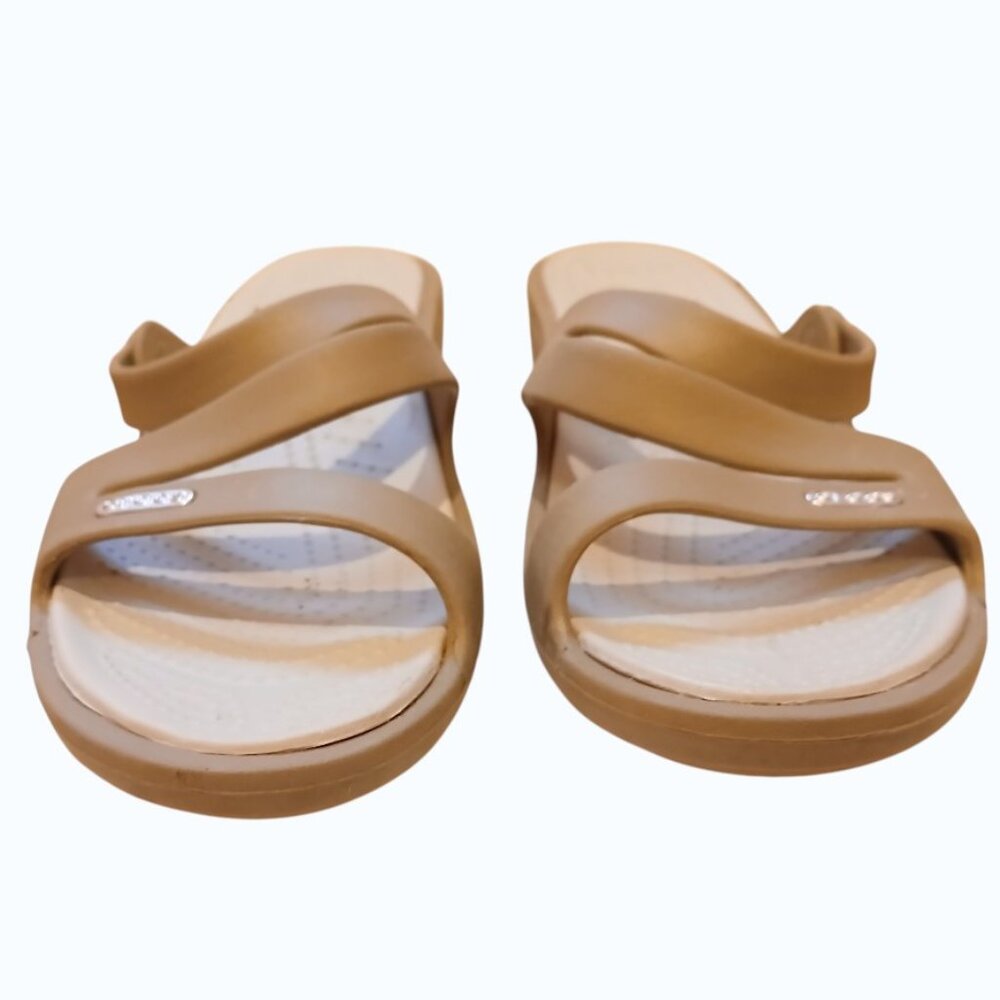 NWOT CROCS Patricia Wedge Tan Strappy Slip-On Coastal Sandals - Picture 9 of 12